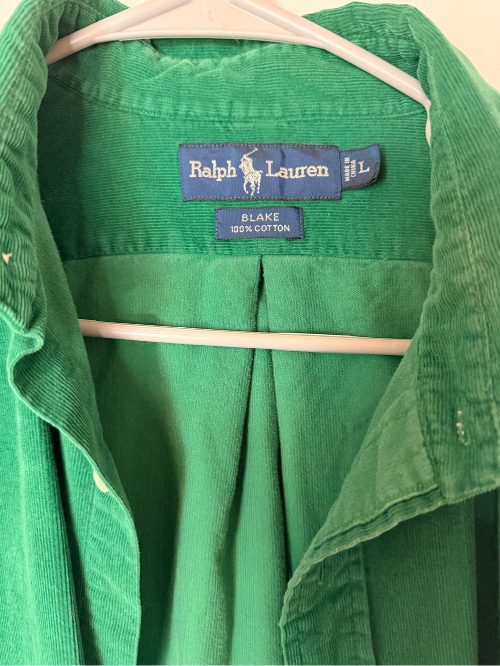 Ralph Lauren Blake Green Corduroy Button Down Shirt 100% Cotton Men’s Large - Picture 2 of 2